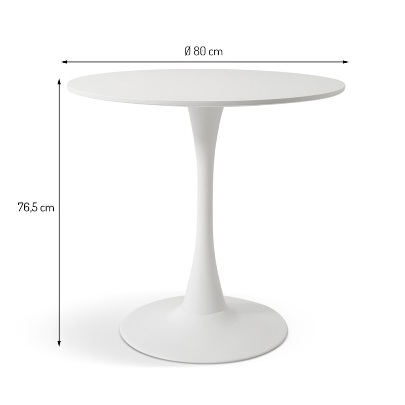 Masa dining Praga, metal, MDF melaminat, alba, D.80 cm, MIFU000007-WH