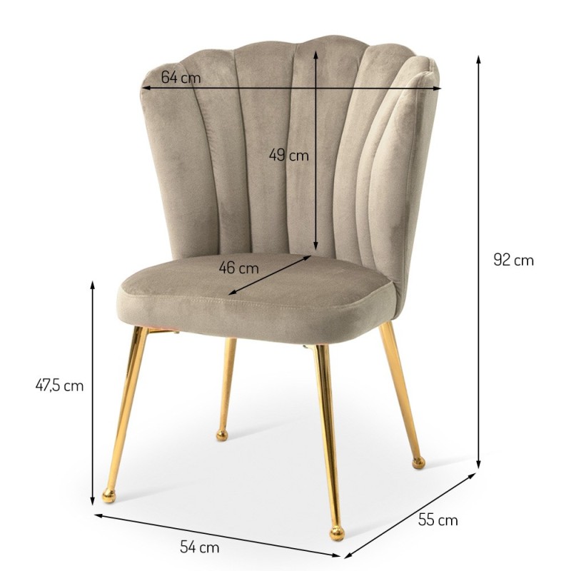 Scaun dining Vienna, metal, poliester, auriu/taupe, H.92 cm, MIFU000029-TP