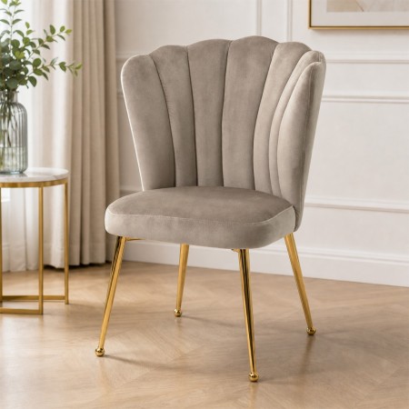 Scaun dining Vienna, metal, poliester, auriu/taupe, H.92 cm, MIFU000029-TP