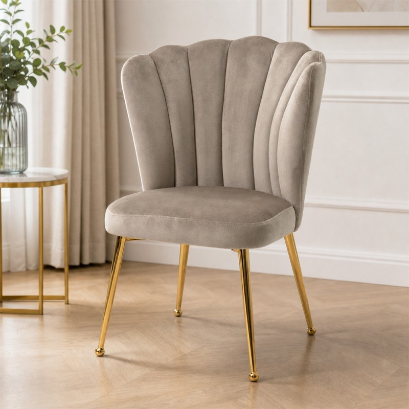 Scaun dining Vienna, metal, poliester, auriu/taupe, H.92 cm, MIFU000029-TP