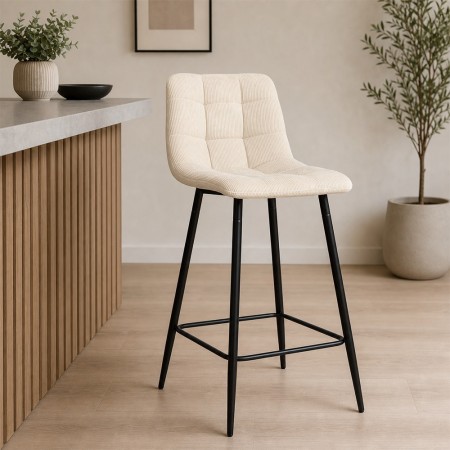 Scaun bar Berlin, metal, material reiat, bej, H.95 cm, MIFU000035-BG
