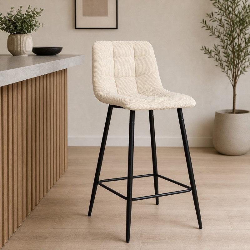 Scaun bar Berlin, metal, material reiat, bej, H.95 cm, MIFU000035-BG
