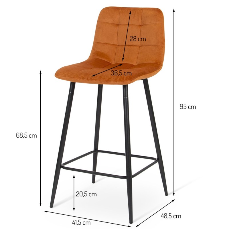 Scaun bar Berlin, metal, catifea, ruginiu-portocaliu, H.95 cm, MIFU000035-OR