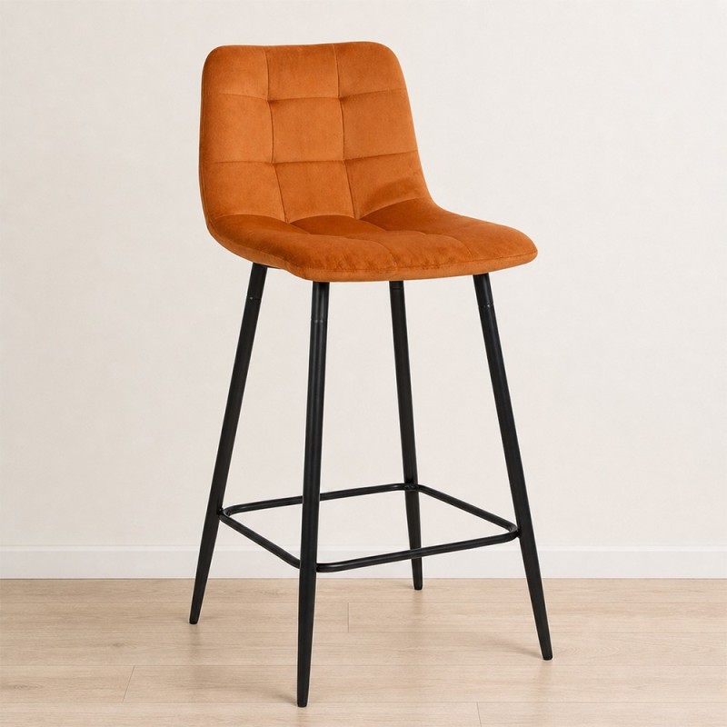 Scaun bar Berlin, metal, catifea, ruginiu-portocaliu, H.95 cm, MIFU000035-OR