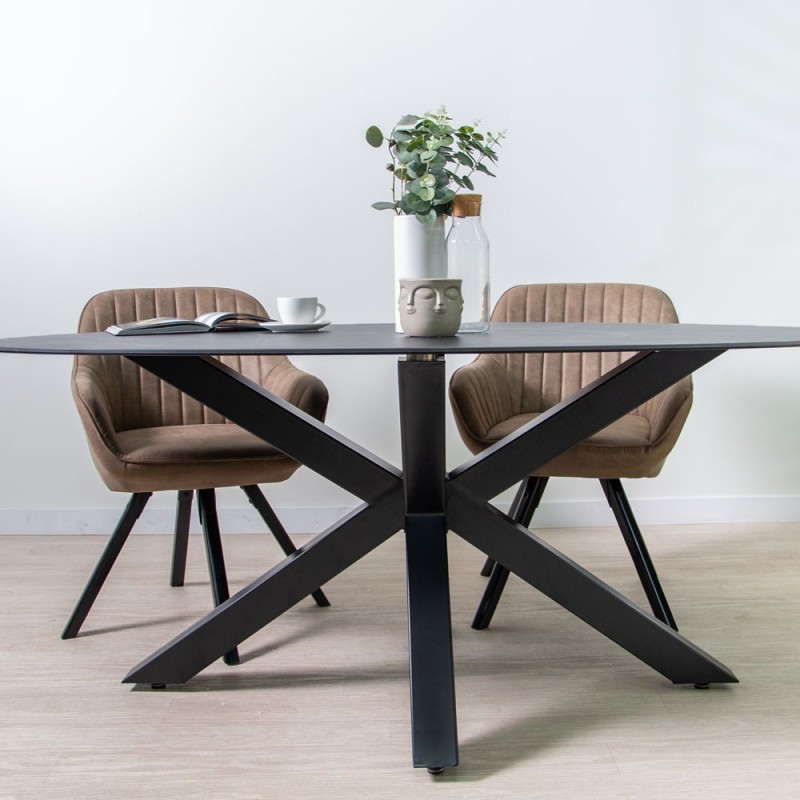 Masa dining Avila, metal, ceramica, neagra, L.180 cm, MIFU000045-BK