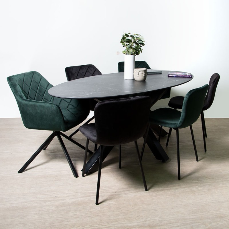 Masa dining Avila, metal, ceramica, neagra, L.180 cm, MIFU000045-BK