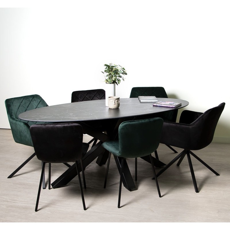 Masa dining Avila, metal, ceramica, neagra, L.180 cm, MIFU000045-BK
