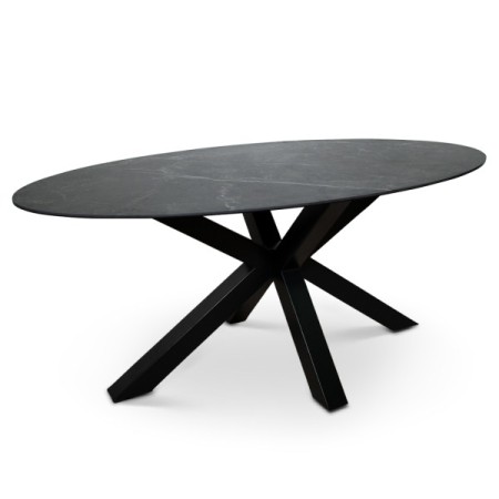 Masa dining Avila, metal, ceramica, neagra, L.180 cm, MIFU000045-BK