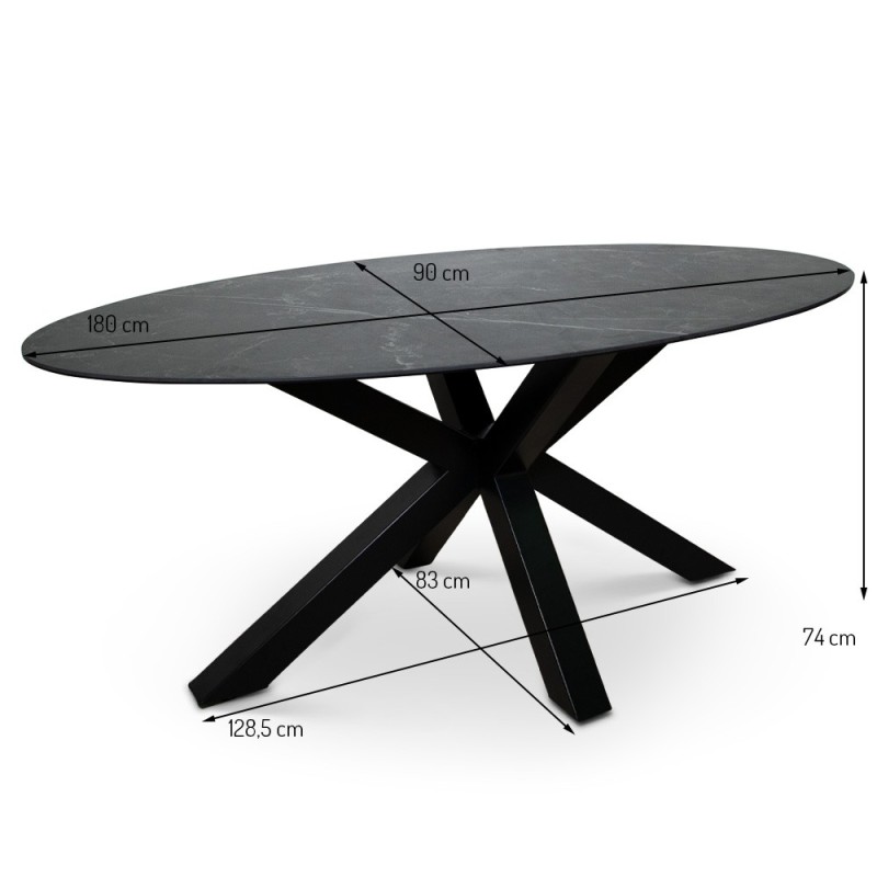 Masa dining Avila, metal, ceramica, neagra, L.180 cm, MIFU000045-BK