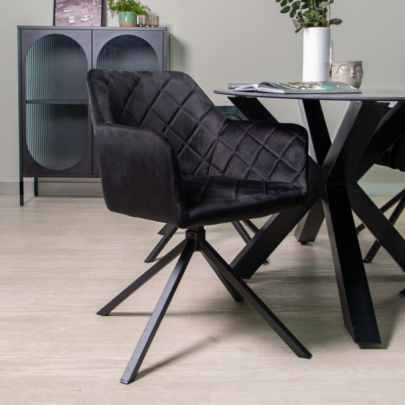 Scaun dining Malmo, metal, catifea, negru, H.81 cm, MIFU000046-BK