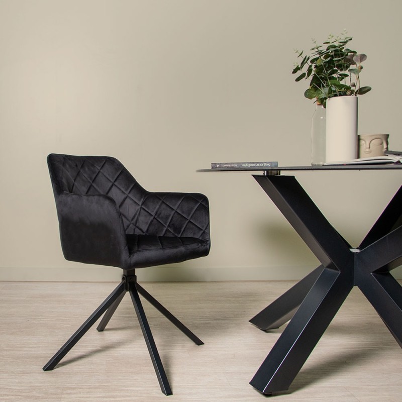 Scaun dining Malmo, metal, catifea, negru, H.81 cm, MIFU000046-BK