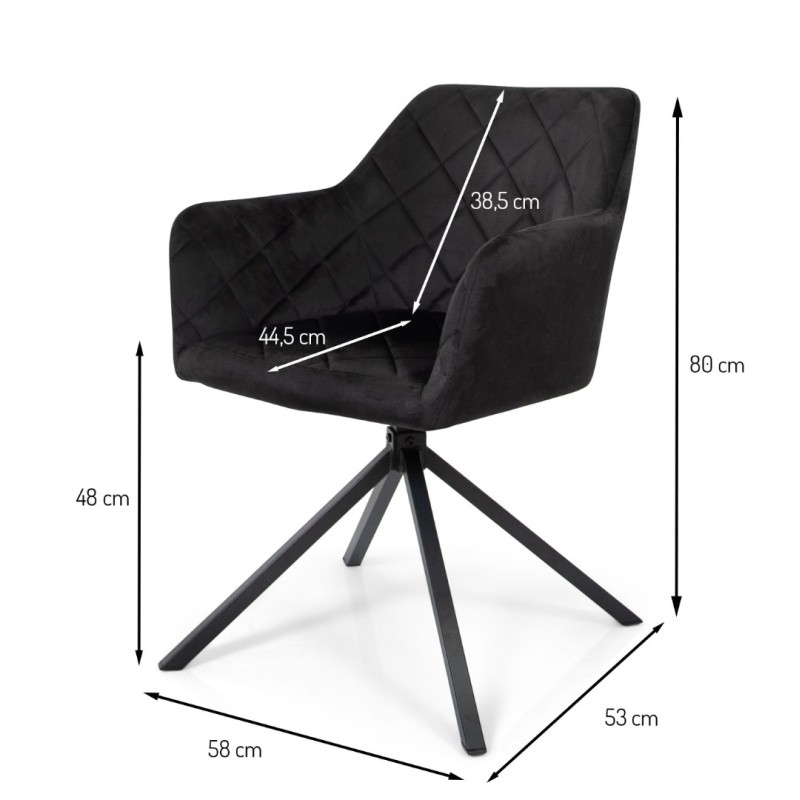 Scaun dining Malmo, metal, catifea, negru, H.81 cm, MIFU000046-BK
