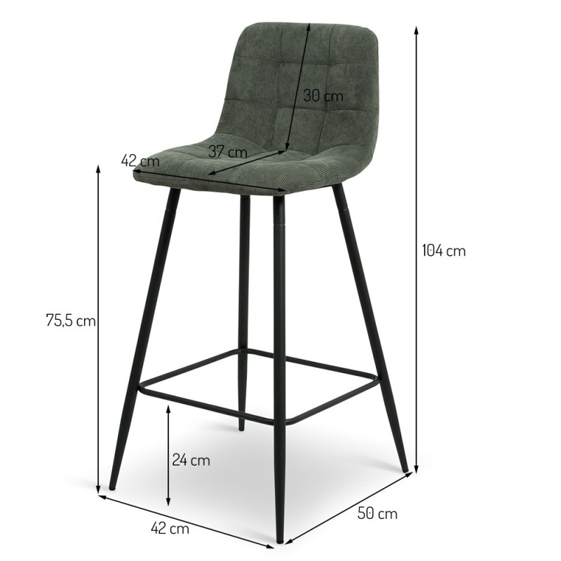 Scaun bar Rome, metal, catifea reiata, verde, H.104 cm, MIFU000048-GR