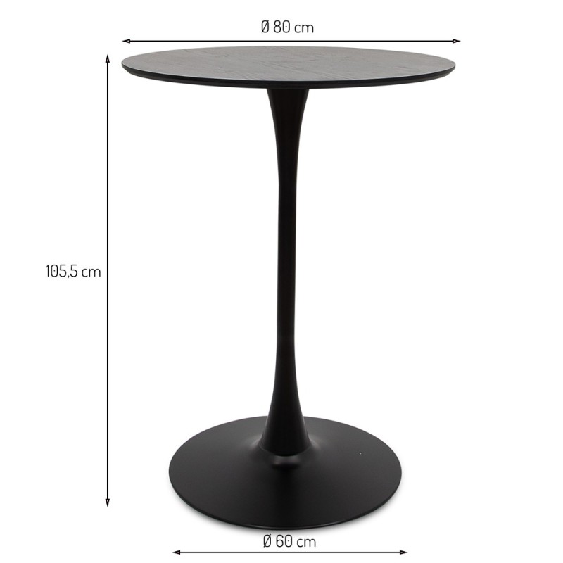 Masa de bar Praga, metal, MDF melaminat, neagra, D.80 cm, MIFU000063-BK
