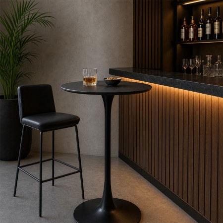 Masa de bar Praga, metal, MDF melaminat, neagra, D.80 cm, MIFU000063-BK
