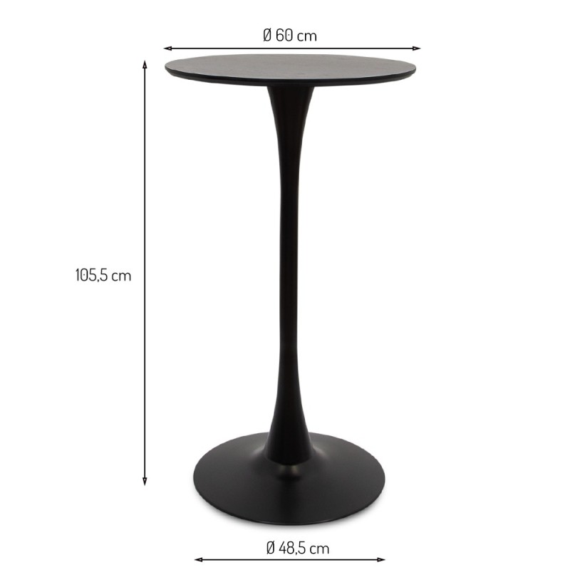 Masa de bar Praga, metal, MDF melaminat, neagra, D.60 cm, MIFU000064-BK