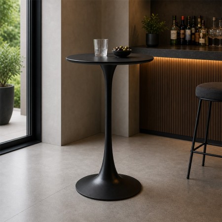 Masa de bar Praga, metal, MDF melaminat, neagra, D.60 cm, MIFU000064-BK