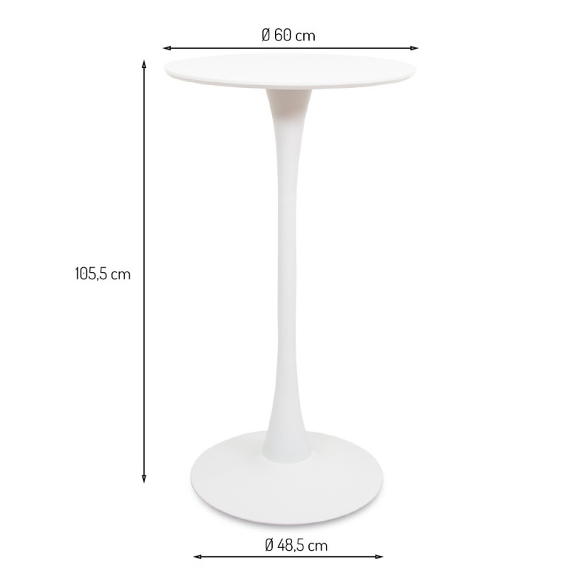 Masa de bar Praga, metal, MDF melaminat, alba, D.60 cm, MIFU000064-WH