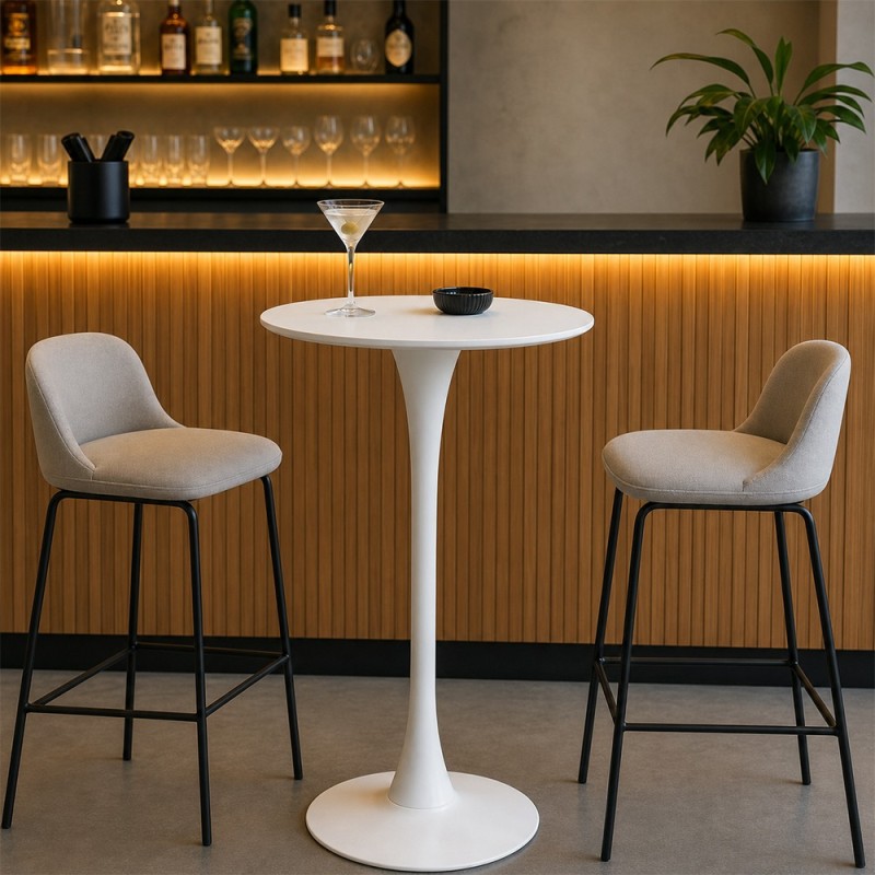 Masa de bar Praga, metal, MDF melaminat, alba, D.60 cm, MIFU000064-WH