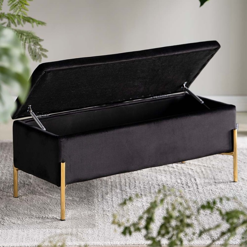 Bancheta Sintra, metal, poliester, negru/auriu, L.95 cm, MIFU000079-BKGL