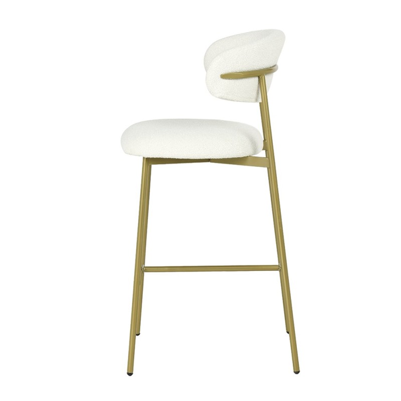 Scaun bar Tavira, metal, poliester, boucle, auriu/alb, H.104 cm, MIFU000081-WHGL