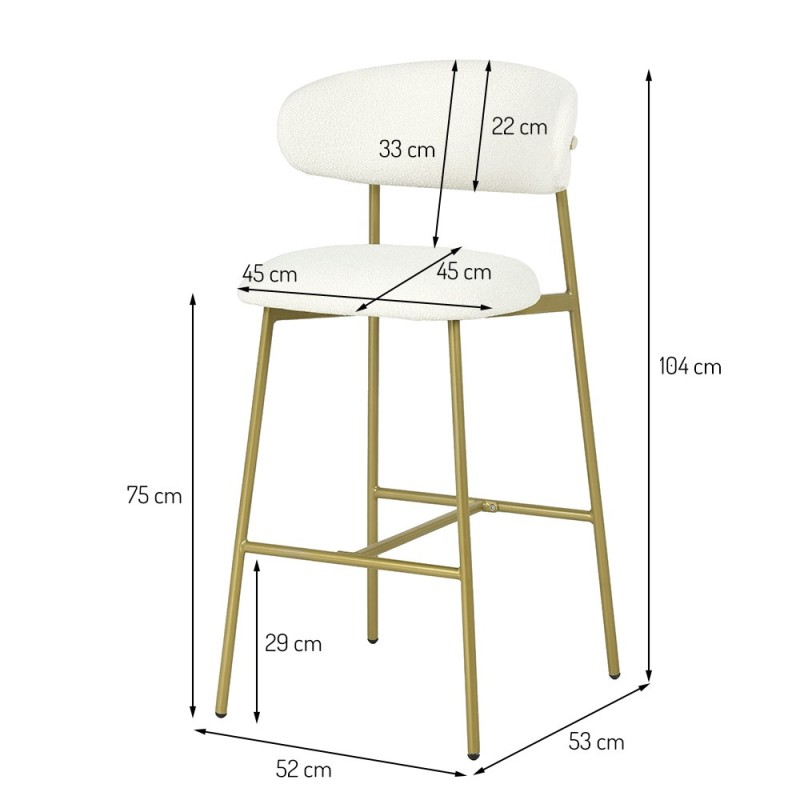 Scaun bar Tavira, metal, poliester, boucle, auriu/alb, H.104 cm, MIFU000081-WHGL