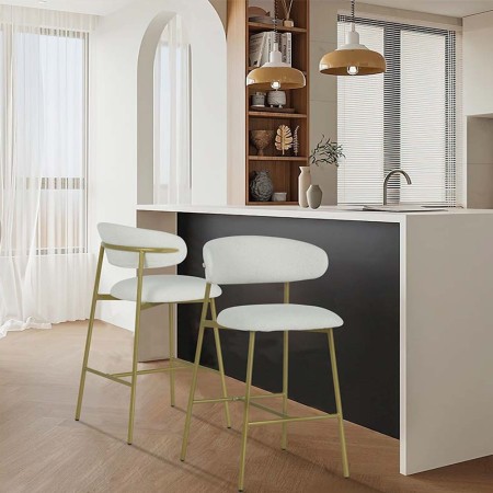 Scaun bar Tavira, metal, poliester, boucle, auriu/alb, H.104 cm, MIFU000081-WHGL