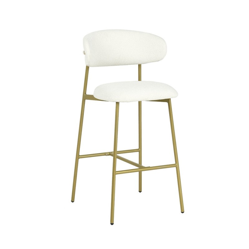 Scaun bar Tavira, metal, poliester, boucle, auriu/alb, H.104 cm, MIFU000081-WHGL