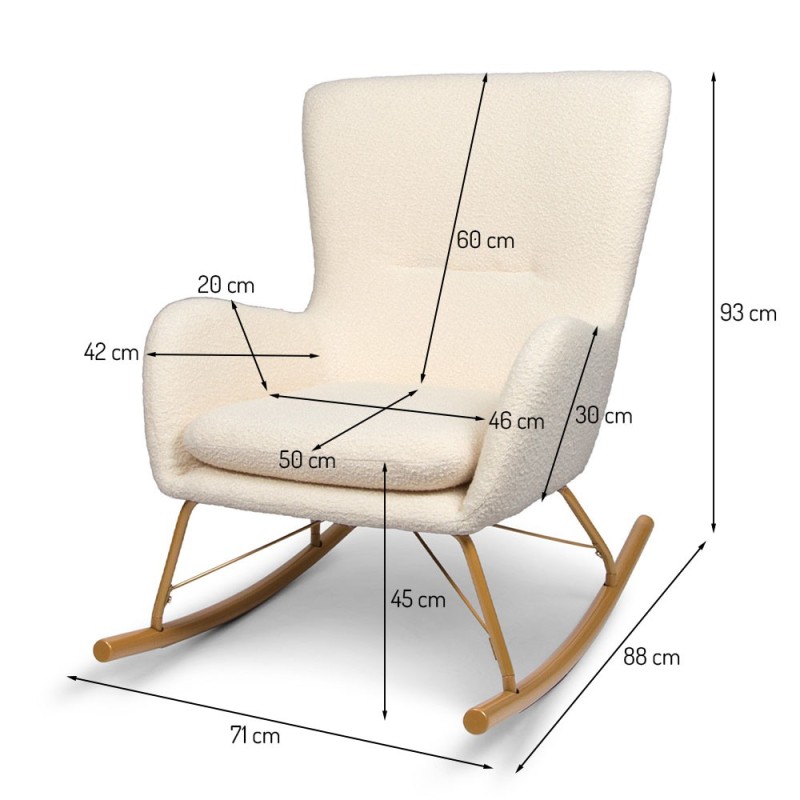 Balansoar Ferrara, metal, poliester, boucle, alb/auriu, H.93 cm, MIFU000086-WHGL