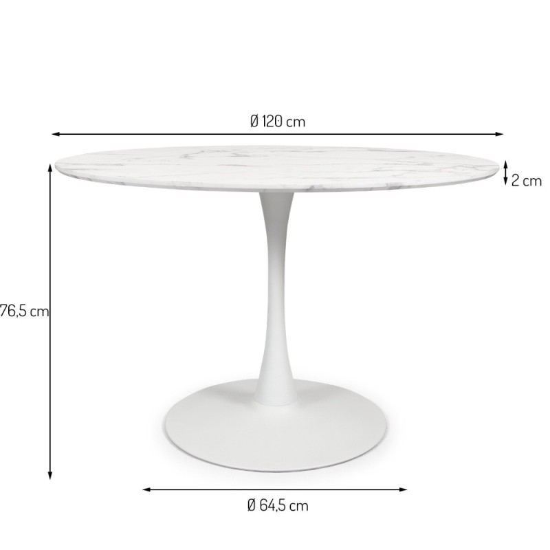 Masa dining Praga, metal, MDF melaminat, aspect marmura, alba, D.120 cm, MIFU000088-BKWH