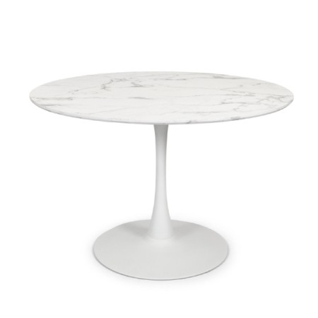 Masa dining Praga, metal, MDF melaminat, aspect marmura, alba, D.120 cm, MIFU000088-BKWH
