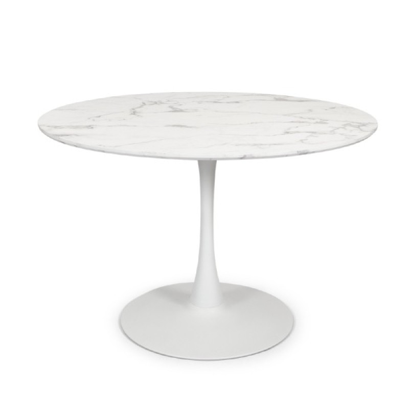 Masa dining Praga, metal, MDF melaminat, aspect marmura, alba, D.120 cm, MIFU000088-BKWH