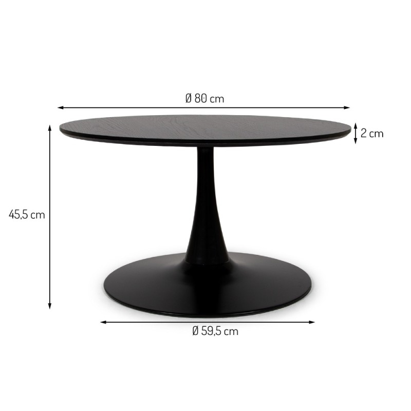 Masuta de cafea Praga, metal, MDF melaminat, neagra, D.80 cm, MIFU000089-BK