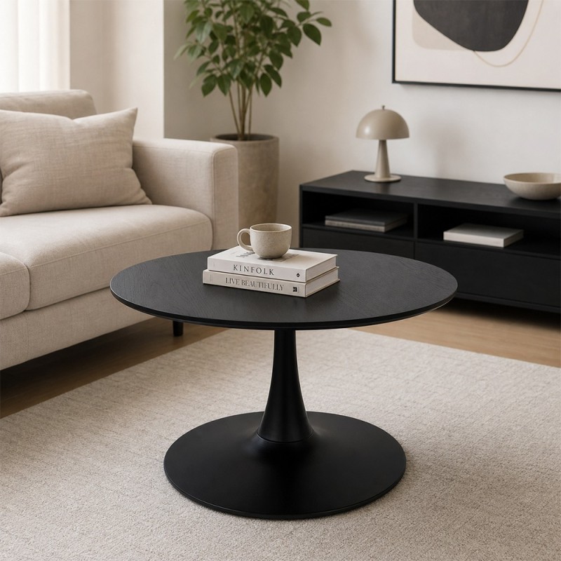 Masuta de cafea Praga, metal, MDF melaminat, neagra, D.80 cm, MIFU000089-BK