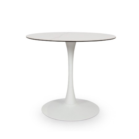 Masa dining Praga, metal, ceramica, sticla, alba, D.90 cm, MIFU000090-WH