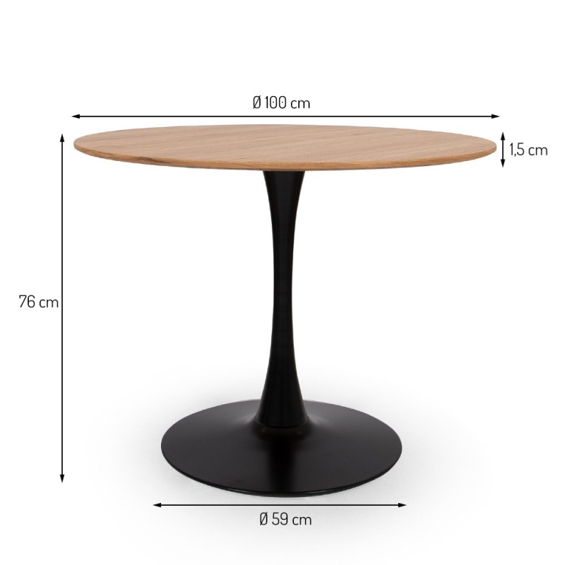 Masa dining Praga, metal, MDF, natural, D.100 cm, MIFU000091-WOOD