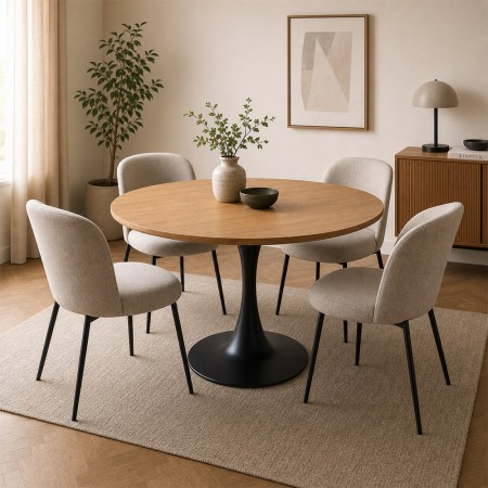 Masa dining Praga, metal, MDF, natural, D.100 cm, MIFU000091-WOOD