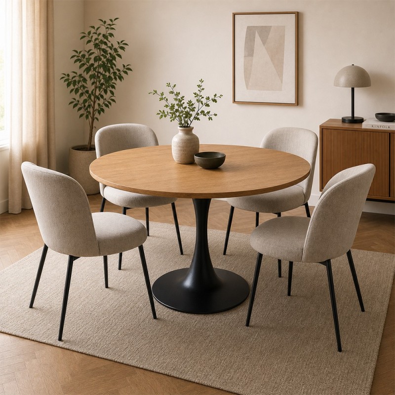 Masa dining Praga, metal, MDF, natural, D.100 cm, MIFU000091-WOOD