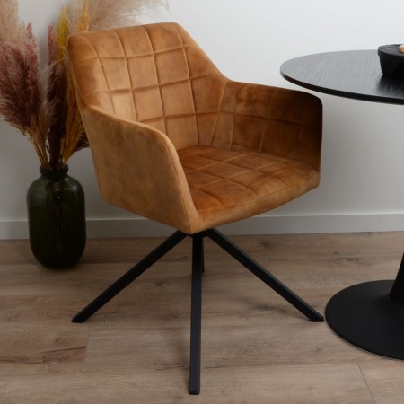 Scaun dining rotativ Malmo Luxe, metal, poliester, maro/portocaliu, H.81 cm, MIFU000094-BR