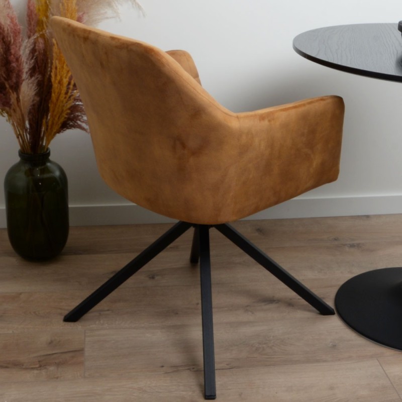 Scaun dining rotativ Malmo Luxe, metal, poliester, maro/portocaliu, H.81 cm, MIFU000094-BR