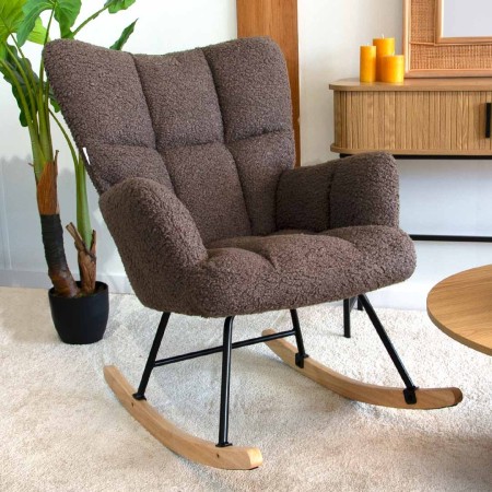 Balansoar Vidin, lemn, metal, poliester, boucle, maro, H.100 cm, MIFU000099-MRM
