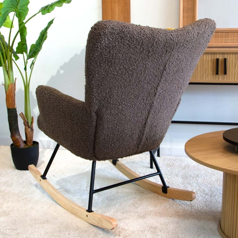 Balansoar Vidin, lemn, metal, poliester, boucle, maro, H.100 cm, MIFU000099-MRM