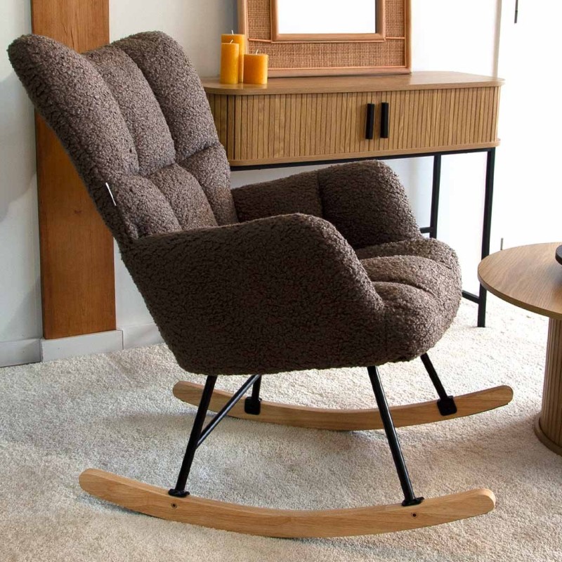 Balansoar Vidin, lemn, metal, poliester, boucle, maro, H.100 cm, MIFU000099-MRM