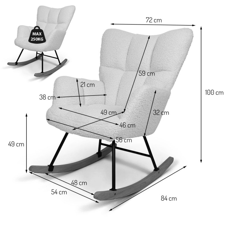 Balansoar Vidin, lemn, metal, poliester, boucle, maro, H.100 cm, MIFU000099-MRM