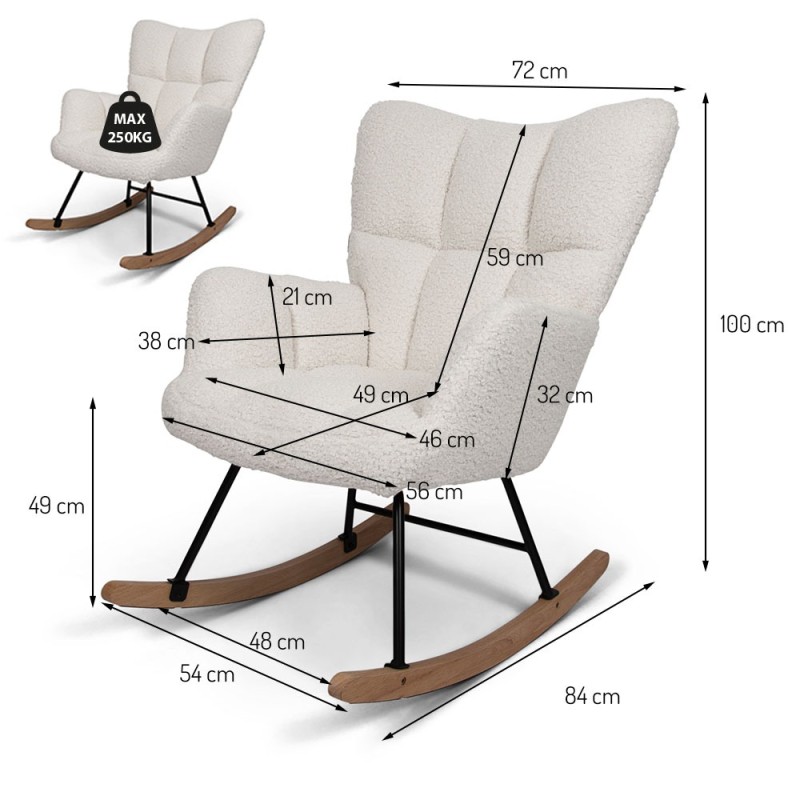 Balansoar Vidin, lemn, metal, poliester, boucle, alb, H.100 cm, MIFU000099-WH
