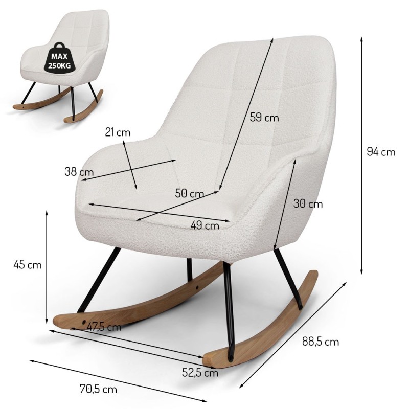 Balansoar Byala, lemn, metal, poliester, boucle, alb, H.94 cm, MIFU000101-WH