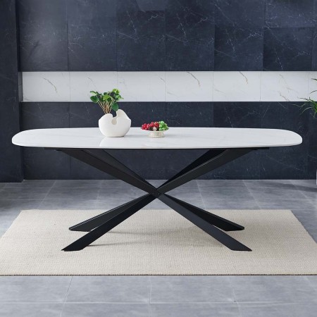 Masa dining Oxford, metal, ceramica, alba, L.200 cm, MIFU000104-WH