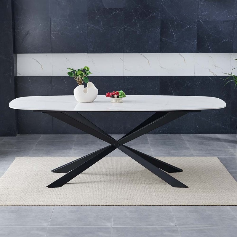 Masa dining Oxford, metal, ceramica, alba, L.200 cm, MIFU000104-WH