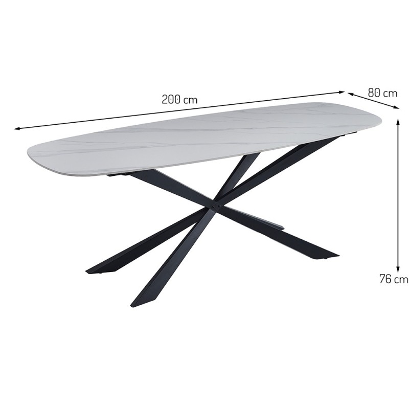 Masa dining Oxford, metal, ceramica, alba, L.200 cm, MIFU000104-WH