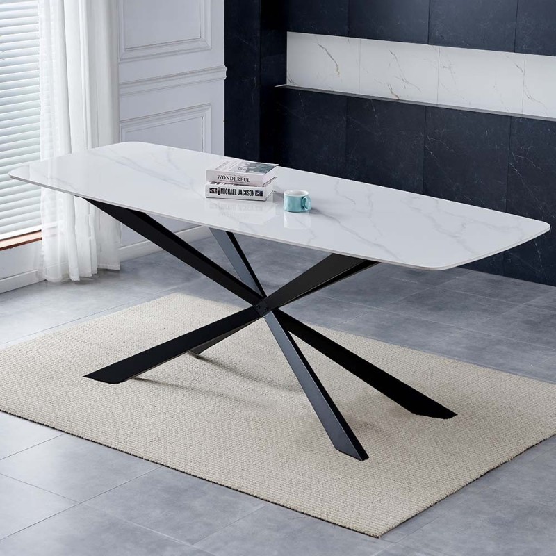 Masa dining Leeds, metal, ceramica, alba, L.200 cm, MIFU000106-WH